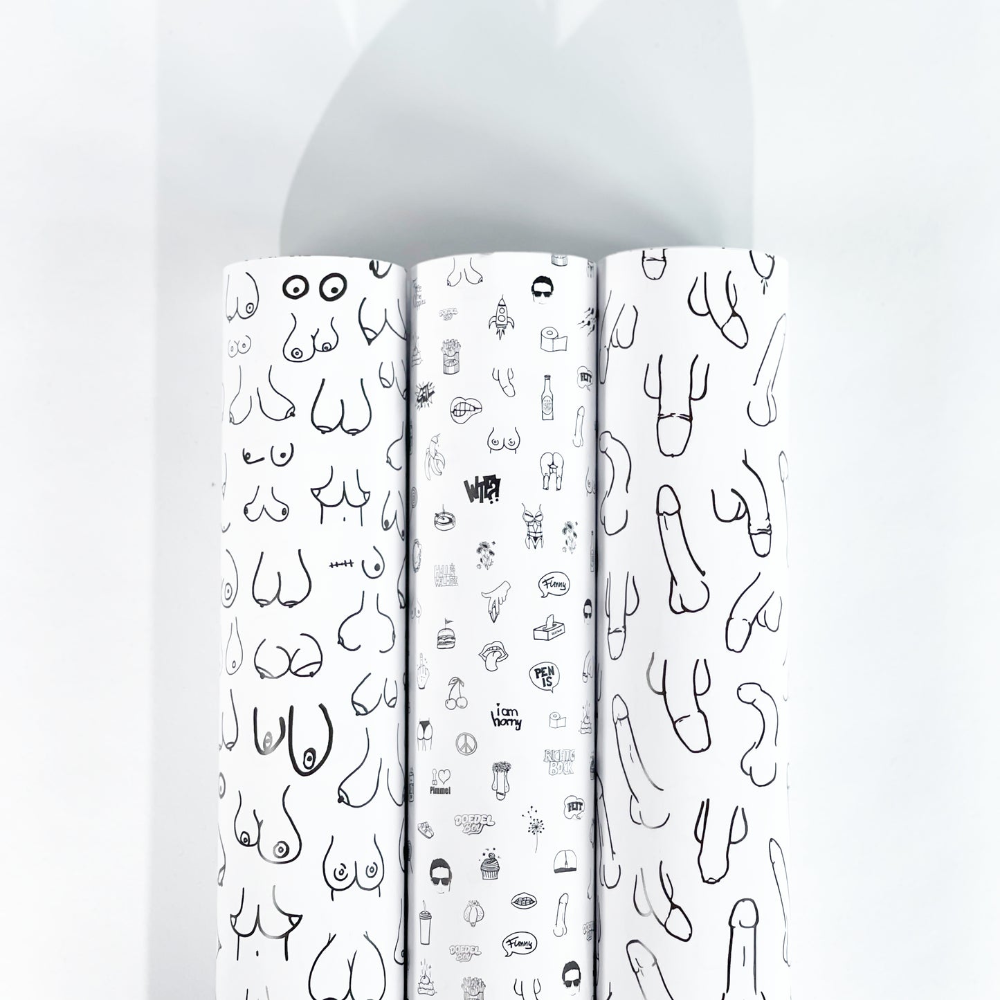 XXL 3x3er Set Geschenkpapier Pimmel, Boobs & Doedelboy - Bögen