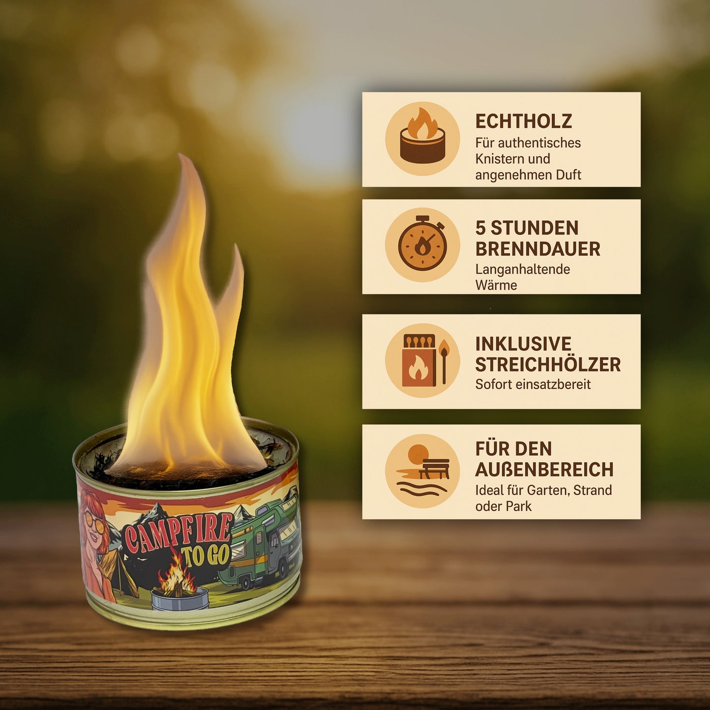 Campfire to go, Lagerfeuer aus der Dose, Lustige Geschenke, Mitbringsel, Outdoor, Feuerschale, Mini Lagerfeuer, Brenndauer < 5Std, Deko-Feuer - mit Echtholz