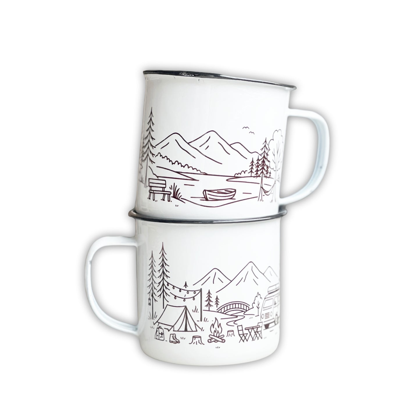 Emaille Tasse Camping – 380ml Outdoor Becher im Retro-Look mit Camper Motiv | Leicht & Robust | Ideales Geschenk für Natur- & Campingfans