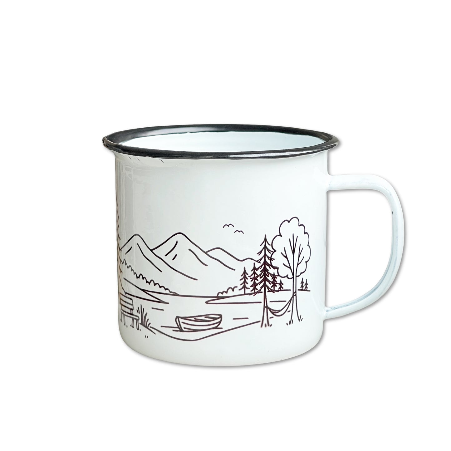 Emaille Tasse Camping – 380ml Outdoor Becher im Retro-Look mit Camper Motiv | Leicht & Robust | Ideales Geschenk für Natur- & Campingfans