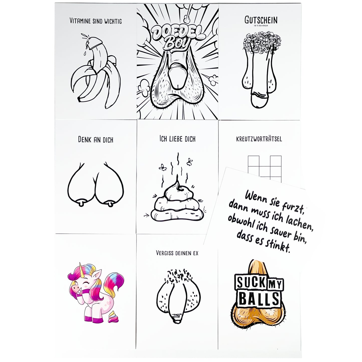 Postkarten-Set von Doedelboy | 10 Stück | Lustige Postkarten | Pimmel Postkarte | Verrückte Motive | Bilder