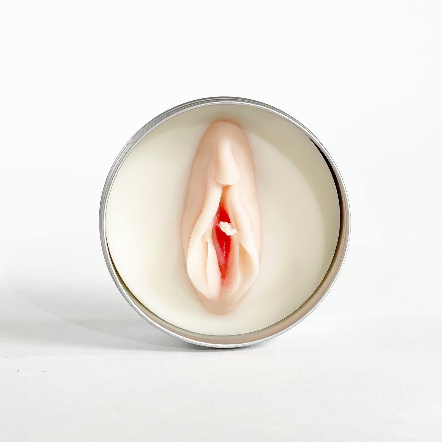 Vulva-Kerze in silberner Schraubdose - Pussy Candle