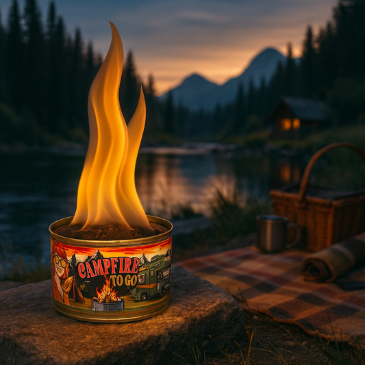 Campfire to go, Lagerfeuer aus der Dose, Lustige Geschenke, Mitbringsel, Outdoor, Feuerschale, Mini Lagerfeuer, Brenndauer < 5Std, Deko-Feuer - mit Echtholz | 1 Dose