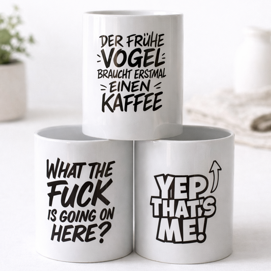 Lustiges Becher-Set | 3 Becher mit lustigen Motiven | WG Party | Mitbringsel