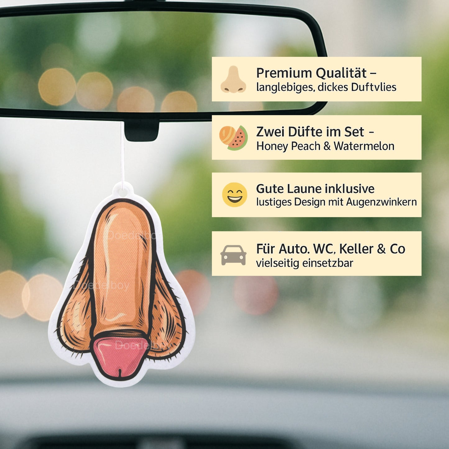 2x Doedel Duftbaum | Hodensack | Lustig Funny Motiv | Auto Duftspender | Kfz-Lufterfrischer | Duftbaum für das Auto | Tuning | Car Air Freshener | Duftanhänger Auto| Pimmel Duftbaum Set