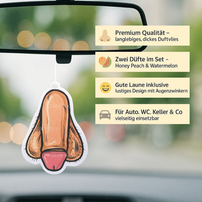 2x Doedel Duftbaum | Hodensack | Lustig Funny Motiv | Auto Duftspender | Kfz-Lufterfrischer | Duftbaum für das Auto | Tuning | Car Air Freshener | Duftanhänger Auto| Pimmel Duftbaum Set