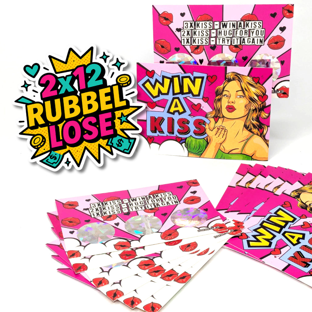24 Rubbellose JGA Party | Junggesellenabschied Spiel | Partyrubbellose | Win A Kiss Scratchcard | JGA Spiel | Bauchladen Produkte | Verkaufen | Lustig JGA | Geld verdienen für die Party | Rubbellos | Witziges Spiel | Kuss gewinnen | Glücksspiel 12 Stück